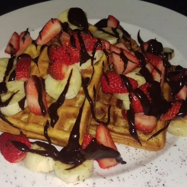 Strawberry and banana waffles